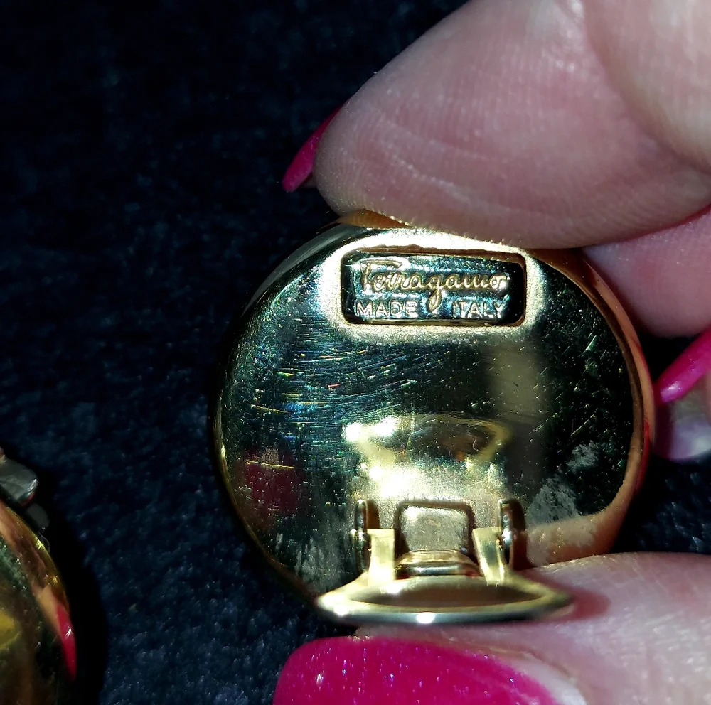 Vintage Salvatore Ferragamo Gold Plated Faux Pearl Earrings Clip On